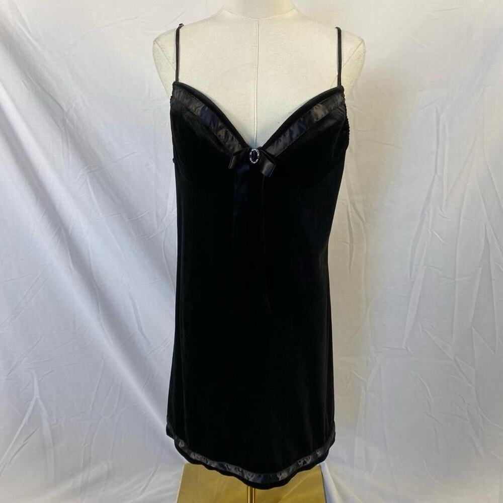 Cinema‎ Etoile black velvet slip dress bow size large vintage glam lingerie